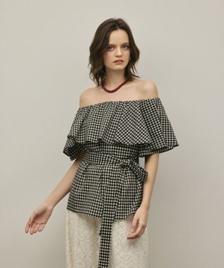 GRACE CONTINENTAL チェックケープブラウス ベージュ