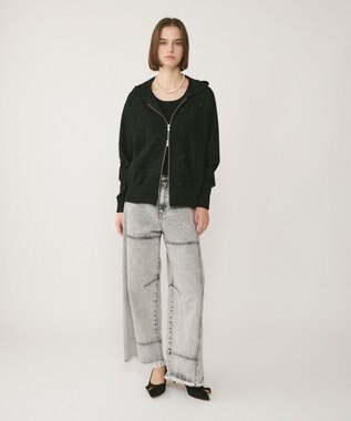 GRACE CONTINENTAL スパンコールニットパーカー ブラック