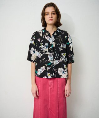 GRACE CONTINENTAL リゾートプリントシャツ ブラック