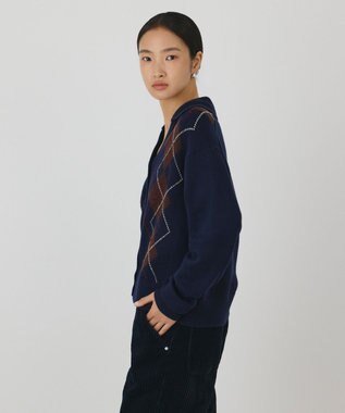GRACE CONTINENTAL アーガイルニットカーディガン ネイビー