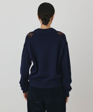 GRACE CONTINENTAL アーガイルニットカーディガン ネイビー