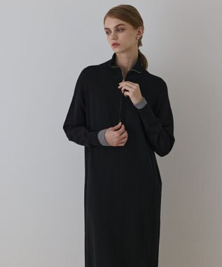 GRACE CONTINENTAL バイカラーストレートニットワンピース ブラック