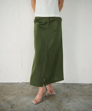 GRACE CONTINENTAL サテンストレートスカート カーキ