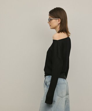 GRACE CONTINENTAL ラメリブクルーニットトップ ブラック