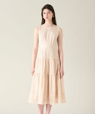 GRACE CONTINENTAL ストライプレースフレアドレス ベージュ