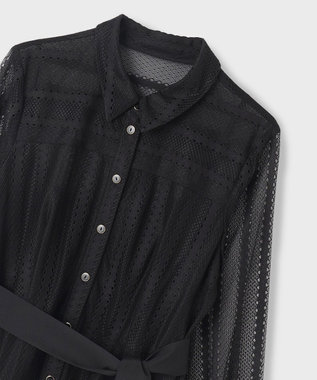 GRACE CONTINENTAL ストライプレースシャツワンピース ブラック