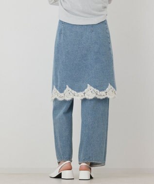 GRACE CONTINENTAL レーススカートレイヤードデニム サックス