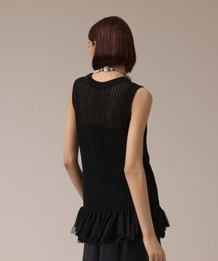 GRACE CONTINENTAL チュールフリンジニットトップ ブラック