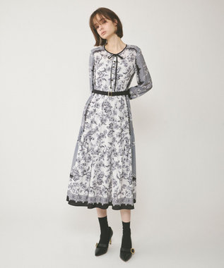 GRACE CONTINENTAL フラワーパネルプリントワンピース ブラック