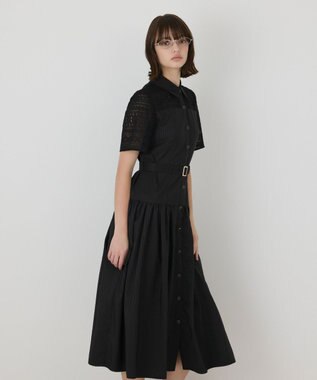 GRACE CONTINENTAL レースドッキングフレアワンピース ブラック