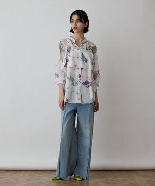 GRACE CONTINENTAL スーヴェニールプリントブラウス ホワイト