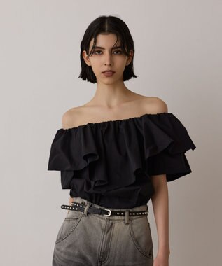 GRACE CONTINENTAL フリルオフショルトップ ブラック