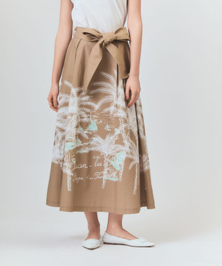 GRACE CONTINENTAL プラージュプリントタックスカート ベージュ