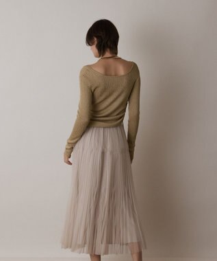 GRACE CONTINENTAL ラメリブクルーネックトップ ゴールド