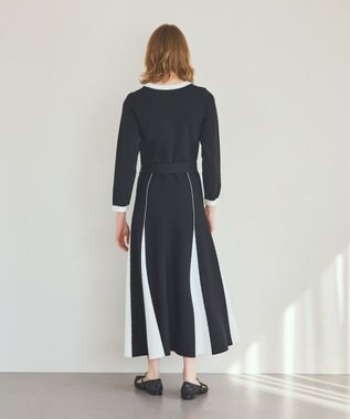 GRACE CONTINENTAL ニットバイカラージャガードワンピース ブラック