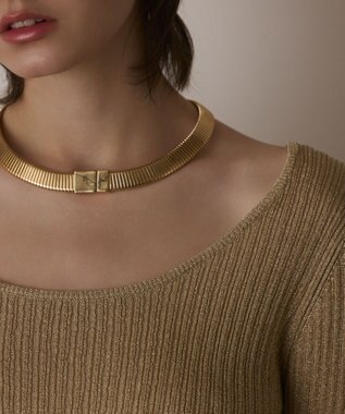 GRACE CONTINENTAL ラメリブクルーネックトップ ゴールド