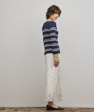 GRACE CONTINENTAL ラメボーダーニットトップ ネイビー