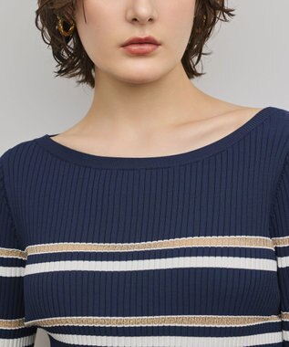 GRACE CONTINENTAL ラメボーダーニットトップ ネイビー
