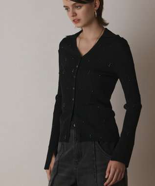 GRACE CONTINENTAL ビジューリブニットトップ ブラック