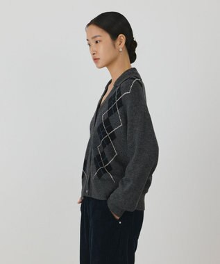 GRACE CONTINENTAL アーガイルニットカーディガン グレー