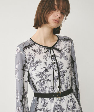 GRACE CONTINENTAL フラワーパネルプリントワンピース ブラック