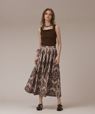 GRACE CONTINENTAL リブフリルニットトップ ブラウン