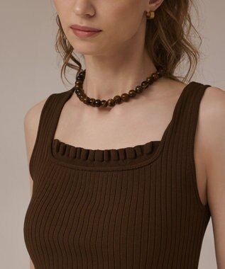 GRACE CONTINENTAL リブフリルニットトップ ブラウン