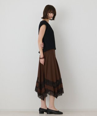 GRACE CONTINENTAL レースヘムフレアスカート ブラウン