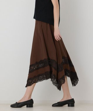 GRACE CONTINENTAL レースヘムフレアスカート ブラウン