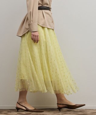GRACE CONTINENTAL フロッキードットプリーツスカート イエロー