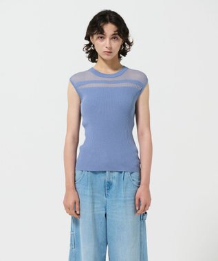 GRACE CONTINENTAL リブシアーニットトップ ブルー