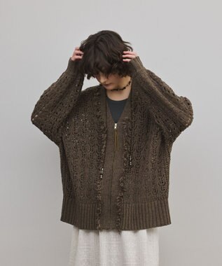 GRACE CONTINENTAL zipミドルニットカーディガン ブラウン