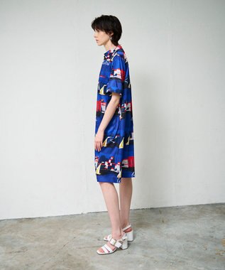 GRACE CONTINENTAL マリンプリントシャツドレス ブルー
