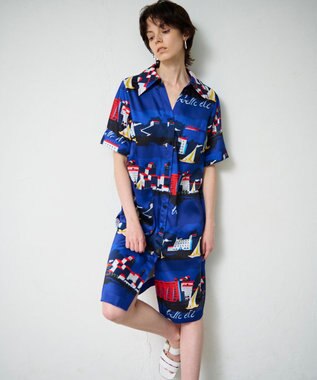 GRACE CONTINENTAL マリンプリントシャツドレス ブルー