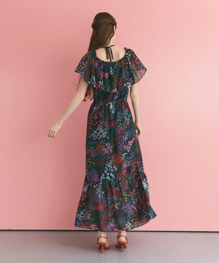 GRACE CONTINENTAL ボタニカルプリントワンピース ブラック