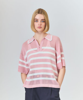 GRACE CONTINENTAL ワッフルボーダートップ ピンク