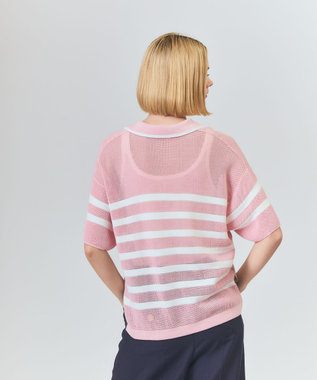 GRACE CONTINENTAL ワッフルボーダートップ ピンク