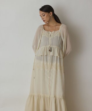 GRACE CONTINENTAL レースコンビカットジャガードワンピース ベージュ