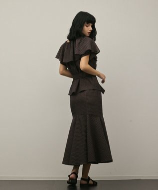 GRACE CONTINENTAL チェックケープブラウス ブラウン