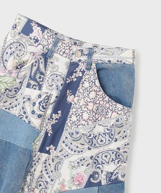 GRACE CONTINENTAL スカーフコンビデニムスカート ネイビー