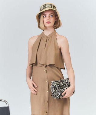 GRACE CONTINENTAL リネンライクホルタードレス ベージュ