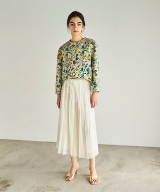 GRACE CONTINENTAL フラワージャガードノーカラージャケット イエロー