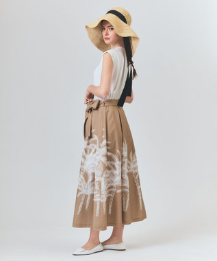 GRACE CONTINENTAL プラージュプリントタックスカート ベージュ
