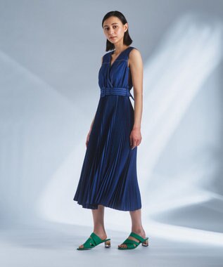 高級感✨グレースコンチネンタル ロングワンピース プリーツ 紺 半袖 ドレス プリーツステッチワンピース / GRACE CONTINENTAL | GRACE