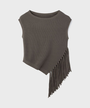 GRACE CONTINENTAL フリンジイレヘムニットトップ チャコール