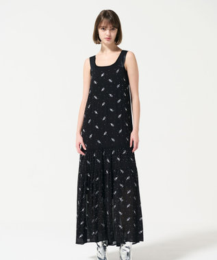 GRACE CONTINENTAL フラワー刺繍ノースリーブワンピース ブラック