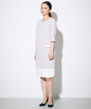 GRACE CONTINENTAL バイカラービジューワンピース グレー