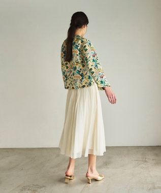 GRACE CONTINENTAL フラワージャガードノーカラージャケット イエロー