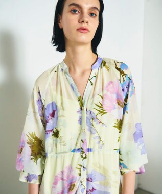 GRACE CONTINENTAL ビッグボタニカルシャツワンピース イエロー