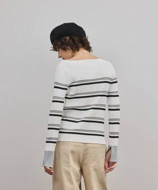 GRACE CONTINENTAL ラメボーダーニットトップ ホワイト